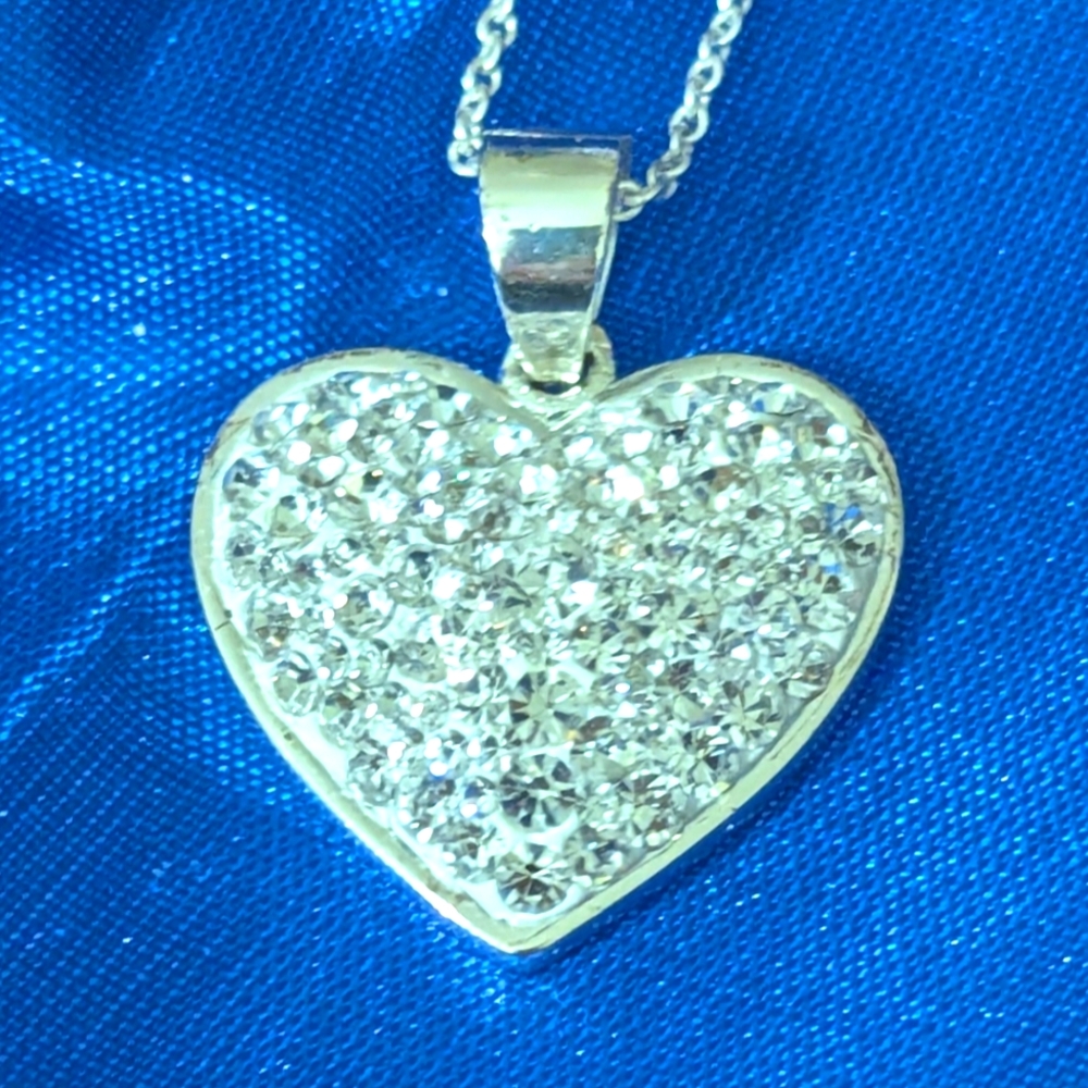 The JCM Thailand Brass Crystal Heart-Shaped Pendant With 18" Chain Necklace